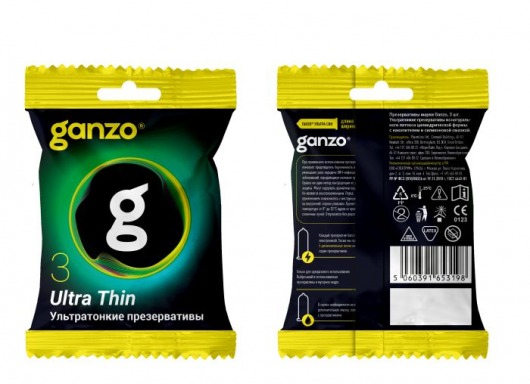 Ультратонкие презервативы Ganzo Ultra thin в мягкой упаковке - 3 шт. - Ganzo - купить с доставкой в Тамбове