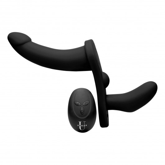 Черный вибрострапон Double Take 10X Double Penetration Vibrating Strap-on Harness - XR Brands - купить с доставкой в Тамбове