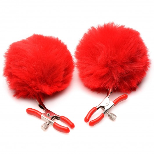 Красные зажимы на соски с помпонами Pom Pom - XR Brands - купить с доставкой в Тамбове