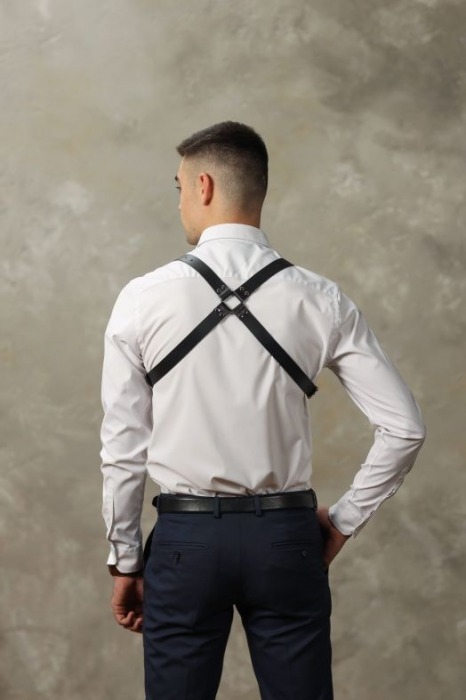 Черная мужская кожаная портупея №4 - БДСМ Арсенал - купить с доставкой в Тамбове