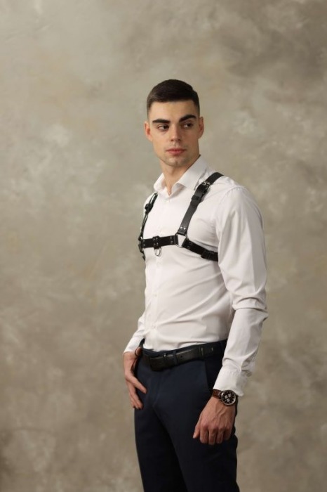 Черная мужская кожаная портупея №4 - БДСМ Арсенал - купить с доставкой в Тамбове