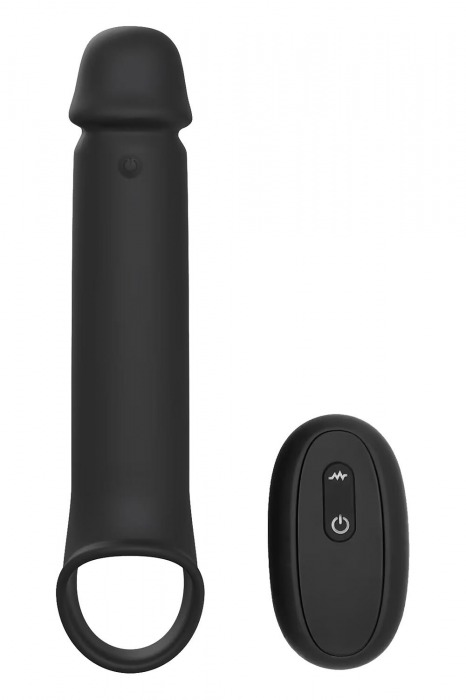Черная насадка-удлинитель с вибрацией Vibrating Extender With Remote - Dream Toys - в Тамбове купить с доставкой