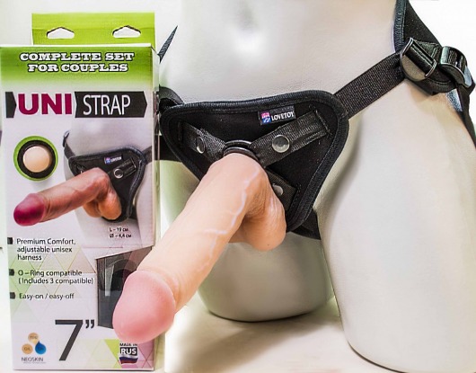 Страпон-унисекс с двумя насадками UNI strap 7  Harness - 19 и 16 см. - LOVETOY (А-Полимер) - купить с доставкой в Тамбове