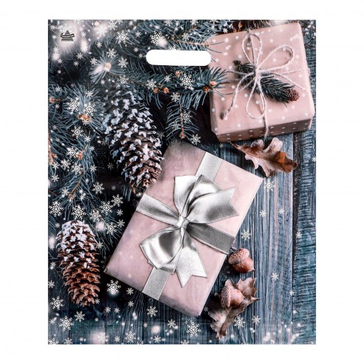 Новогодний пакет с принтом в виде подарков и вырубной ручкой (45х38 см) - Сима-Ленд - купить с доставкой в Тамбове