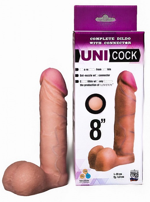 Фаллическая насадка для страпона UNICOCK 8  - 20 см. - LOVETOY (А-Полимер) - купить с доставкой в Тамбове
