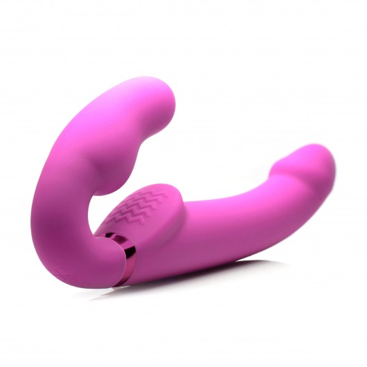 Розовый безремневой страпон с вибрацией и функцией расширения Inflatable Ergo-Fit Strapless Strap-On - XR Brands - купить с доставкой в Тамбове