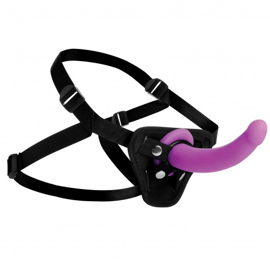 Лиловый поясной страпон Navigator Silicone G-Spot Dildo with Harness - 17,8 см. - XR Brands - купить с доставкой в Тамбове