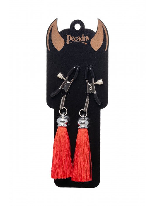 Зажимы на соски «Прищепки» с красными кисточками из шелка - Pecado - купить с доставкой в Тамбове