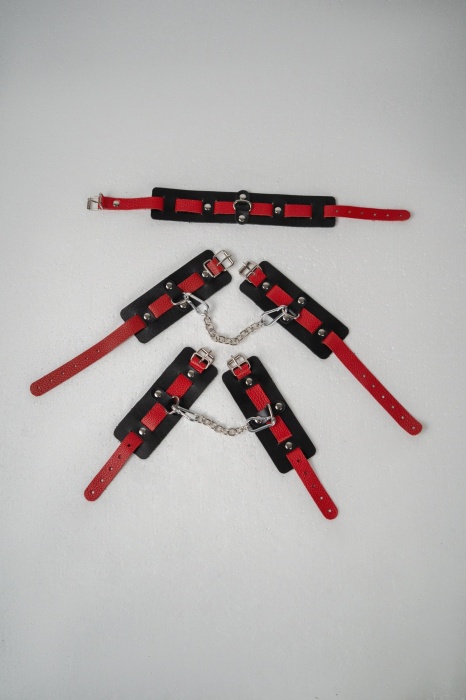 Черно-красный набор фиксаций: наручники, оковы и ошейник - Crazy Handmade - купить с доставкой в Тамбове