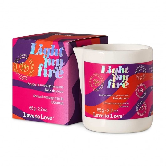 Массажная свеча Light My Fire Coconut с ароматом кокоса - 65 гр. - Love to Love - купить с доставкой в Тамбове