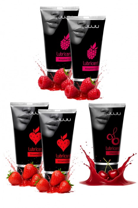 Набор из 5 съедобных лубрикантов JUJU (клубника х 2, малина х 2, вишня) - JuJu - купить с доставкой в Тамбове