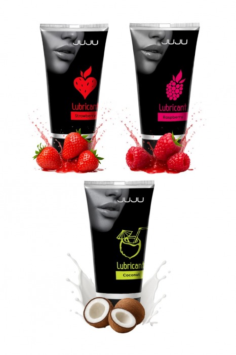 Набор из 3 съедобных лубрикантов JUJU (клубника, малина, кокос) - JuJu - купить с доставкой в Тамбове