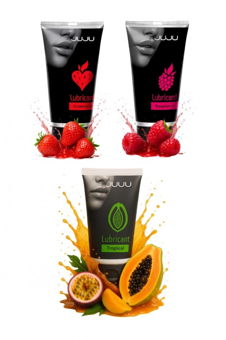 Набор из 3 съедобных лубрикантов JUJU (клубника, малина, тропические фрукты) - JuJu - купить с доставкой в Тамбове