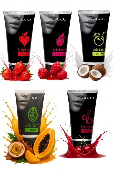Набор из 5 съедобных лубрикантов JUJU (клубника, малина, тропические фрукты, вишня, кокос) - JuJu - купить с доставкой в Тамбове
