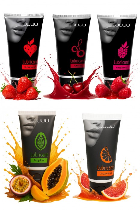 Набор из 5 съедобных лубрикантов JUJU (клубника, малина, тропические фрукты, вишня, грейпфрут) - JuJu - купить с доставкой в Тамбове