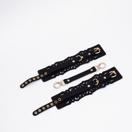 Черный кожаные оковы с узорами и золотистой фурнитурой - Crazy Handmade - купить с доставкой в Тамбове Черный кожаные оковы с узорами и золотистой фурнитурой - Crazy Handmade - купить с доставкой в Тамбове