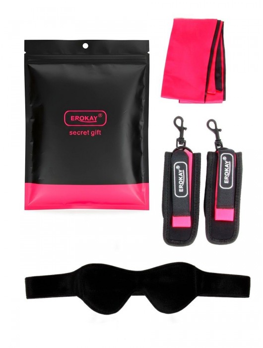 Черно-розовый эротический набор: маска, наручники и повязка - Erokay - купить с доставкой в Тамбове