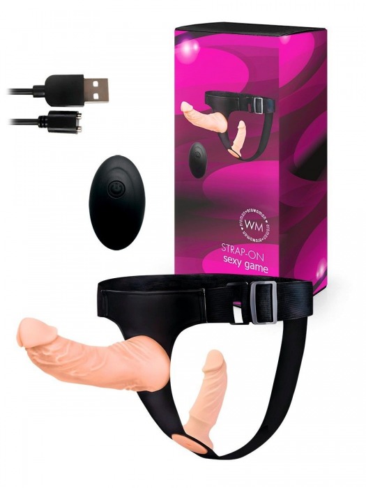 Женский страпон с 2 насадками, вибрацией и пультом ДУ - Erowoman-Eroman - купить с доставкой в Тамбове