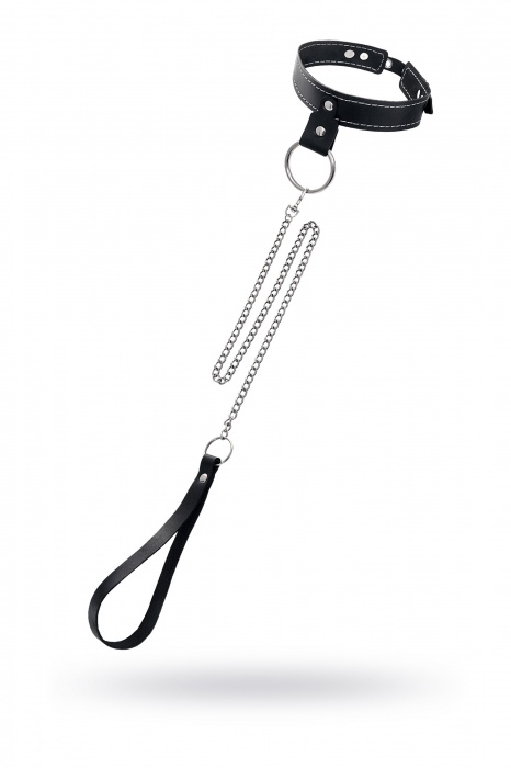Черный узкий однослойный ошейник с серебристым поводком-цепочкой - Pecado - купить с доставкой в Тамбове