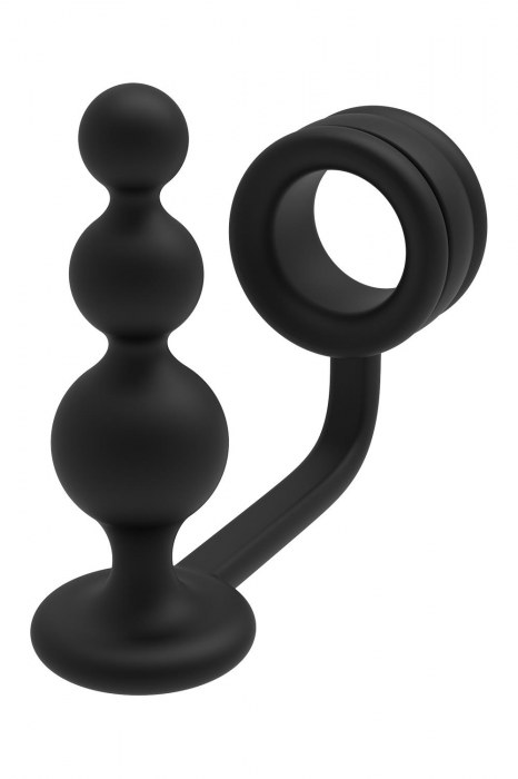 Черное эрекционное кольцо с анальной елочкой Cockring With Beaded Anal Plug - Dream Toys - в Тамбове купить с доставкой