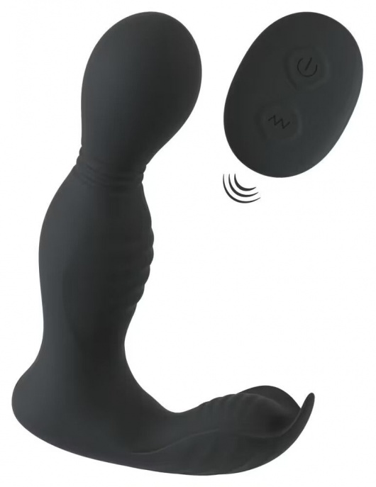 Черная анальная пробка с вибрацией, вращением и пультом ДУ RC Butt Plug with 2 Functions - Orion - в Тамбове купить с доставкой