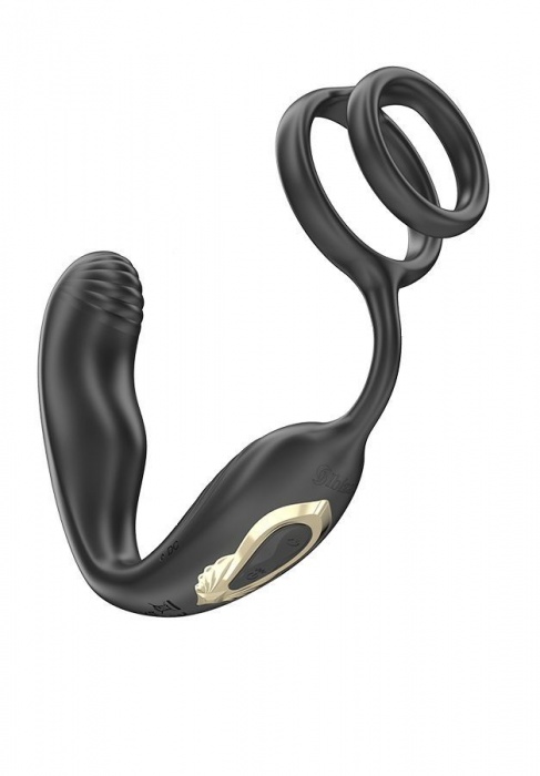 Черная анальная пробка с вращением и эрекционными кольцами - Ibiza - в Тамбове купить с доставкой