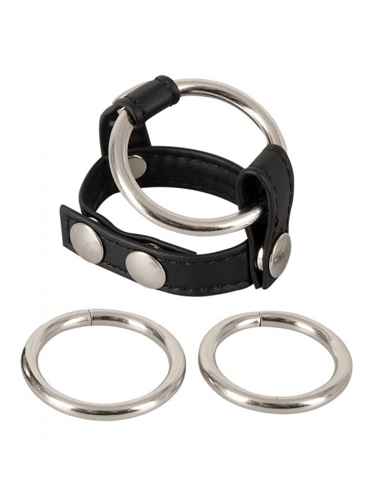 Подхват для мошонки с 3 съемными эрекционными кольцами Leder-Riemen - Orion - в Тамбове купить с доставкой