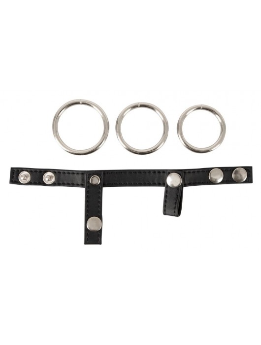 Подхват для мошонки с 3 съемными эрекционными кольцами Leder-Riemen - Orion - в Тамбове купить с доставкой