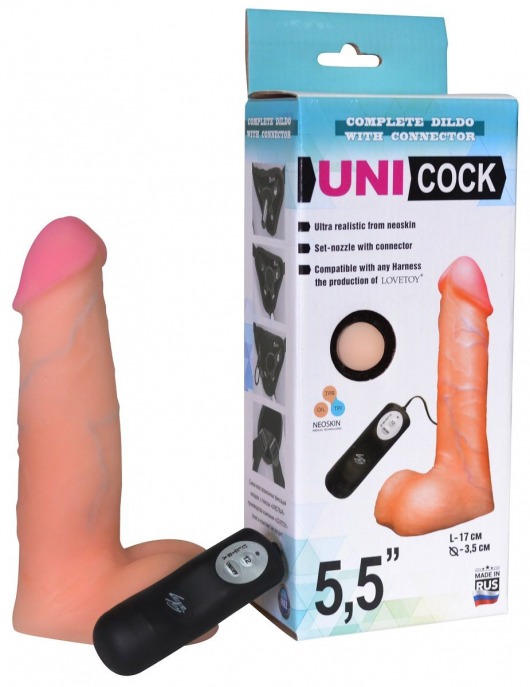 Фаллическая насадка Харнесс UNICOCK 5,5  с вибрацией - 17 см. - LOVETOY (А-Полимер) - купить с доставкой в Тамбове