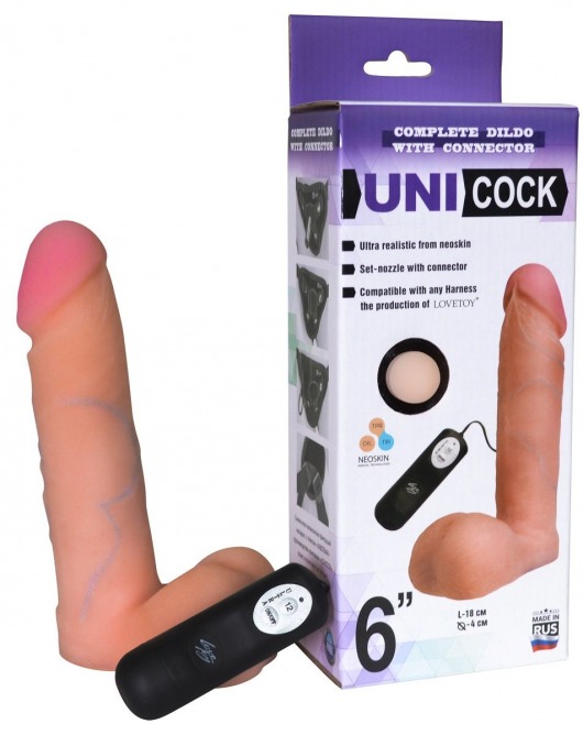 Фаллическая насадка Харнесс UNICOCK 6  с вибрацией - 18 см. - LOVETOY (А-Полимер) - купить с доставкой в Тамбове