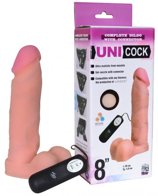 Фаллическая насадка Харнесс UNICOCK 8  с вибрацией - 20 см. - LOVETOY (А-Полимер) - купить с доставкой в Тамбове