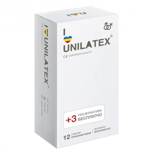 Разноцветные ароматизированные презервативы Unilatex Multifruit  - 12 шт. + 3 шт. в подарок - Unilatex - купить с доставкой в Тамбове
