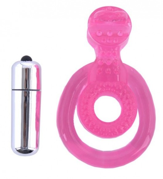 Розовая вибронасадка со стимулятор клитора   Язычок - Toyfa Basic - в Тамбове купить с доставкой