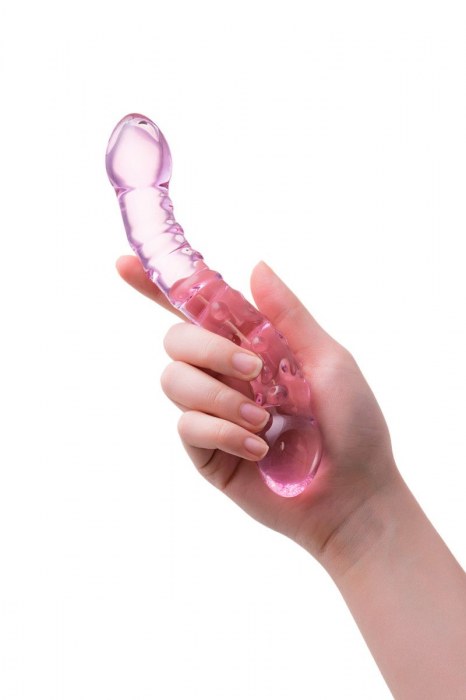 Двусторонний розовый фаллос  с рёбрами и точками - 19,5 см. - Sexus