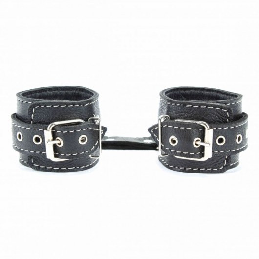 Чёрные кожаные наручники с крупной строчкой - БДСМ Арсенал - купить с доставкой в Тамбове