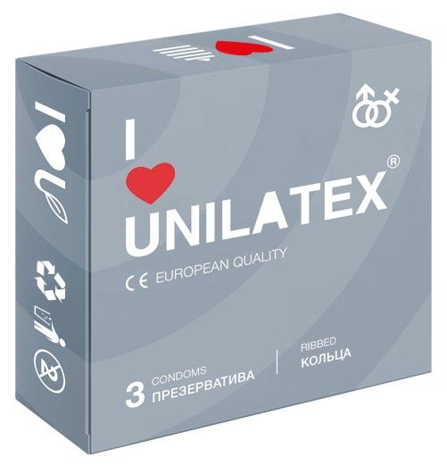 Презервативы с рёбрами Unilatex Ribbed - 3 шт. - Unilatex - купить с доставкой в Тамбове