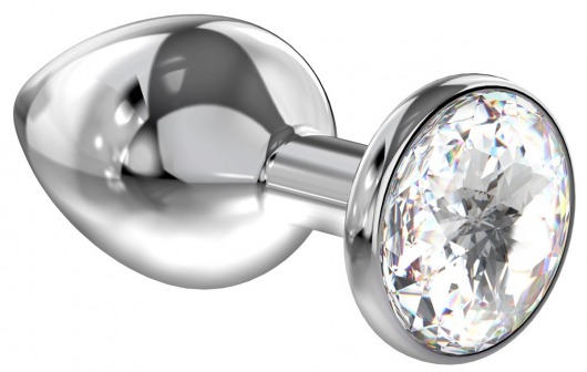 Большая серебристая анальная пробка Diamond Clear Sparkle Large с прозрачным кристаллом - 8 см. - Lola Games - купить с доставкой в Тамбове