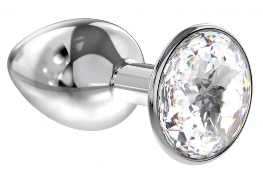 Малая серебристая анальная пробка Diamond Clear Sparkle Small с прозрачным кристаллом - 7 см. - Lola Games - купить с доставкой в Тамбове
