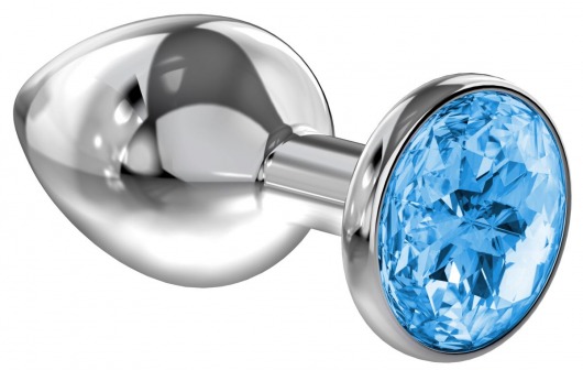 Большая серебристая анальная пробка Diamond Light blue Sparkle Large с голубым кристаллом - 8 см. - Lola Games - купить с доставкой в Тамбове