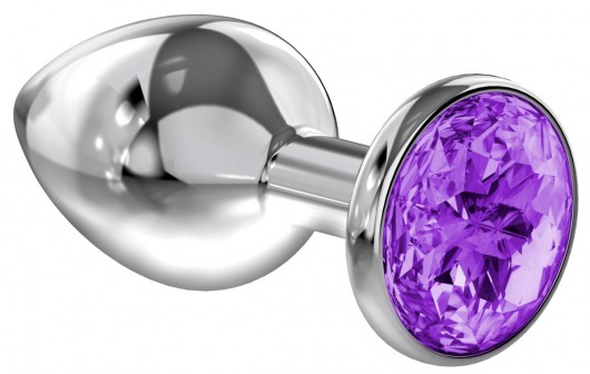 Большая серебристая анальная пробка Diamond Purple Sparkle Large с фиолетовым кристаллом - 8 см. - Lola Games - купить с доставкой в Тамбове