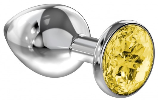 Большая серебристая анальная пробка Diamond Yellow Sparkle Large с жёлтым кристаллом - 8 см. - Lola Games - купить с доставкой в Тамбове