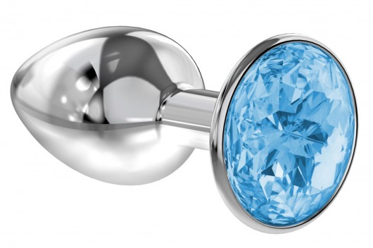 Малая серебристая анальная пробка Diamond Light blue Sparkle Small с голубым кристаллом - 7 см. - Lola Games - купить с доставкой в Тамбове