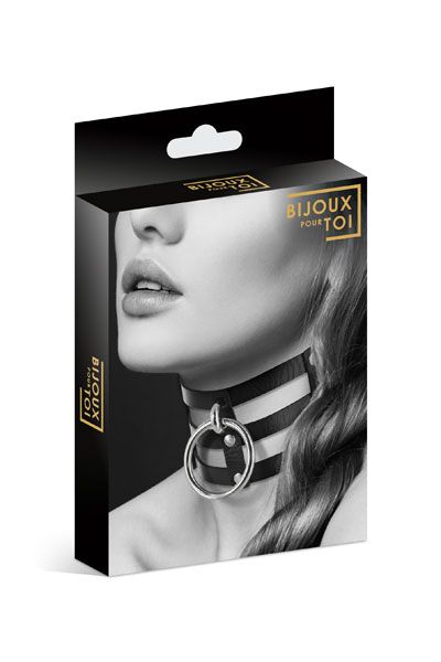 Чёрный тройной чокер с большим кольцом - Bijoux Pour Toi - купить с доставкой в Тамбове