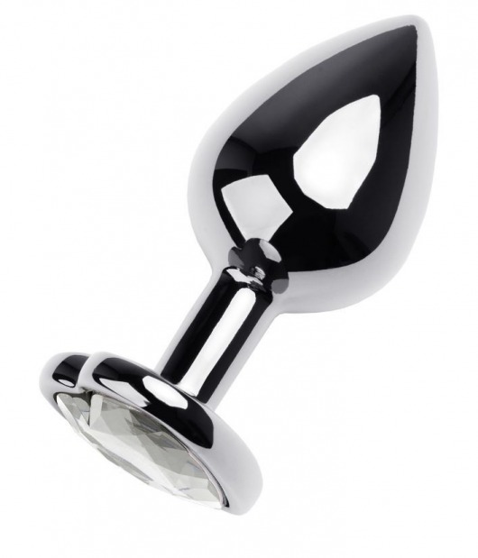 Серебристая анальная пробка с прозрачным кристаллом-сердцем - 8 см. - ToyFa - купить с доставкой в Тамбове