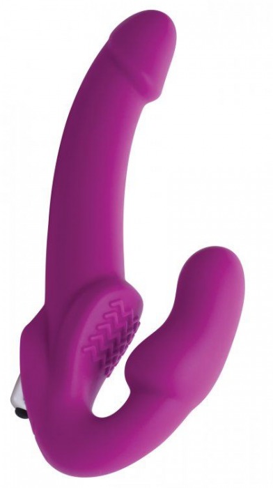 Ярко-розовый безремневой вибрострапон Evoke Vibrating Strapless Silicone Strap-on Dildo - XR Brands - купить с доставкой в Тамбове
