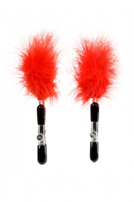 Зажимы для сосков с красным пухом Theatre - ToyFa - купить с доставкой в Тамбове