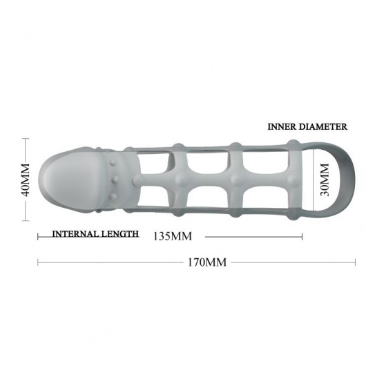 Серая силиконовая насадка на пенис с рельефом и подхватом - 17 см. - Baile - в Тамбове купить с доставкой