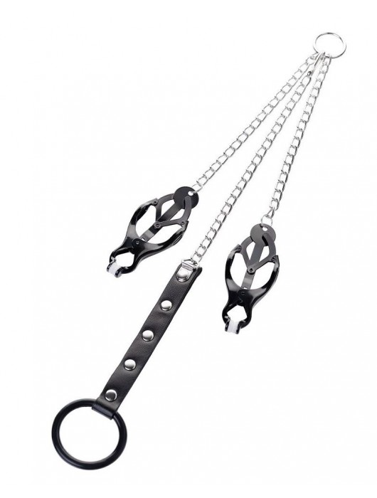 Черно-серебристые зажимы для сосков с кольцом для пениса TOYFA Metal - ToyFa - купить с доставкой в Тамбове